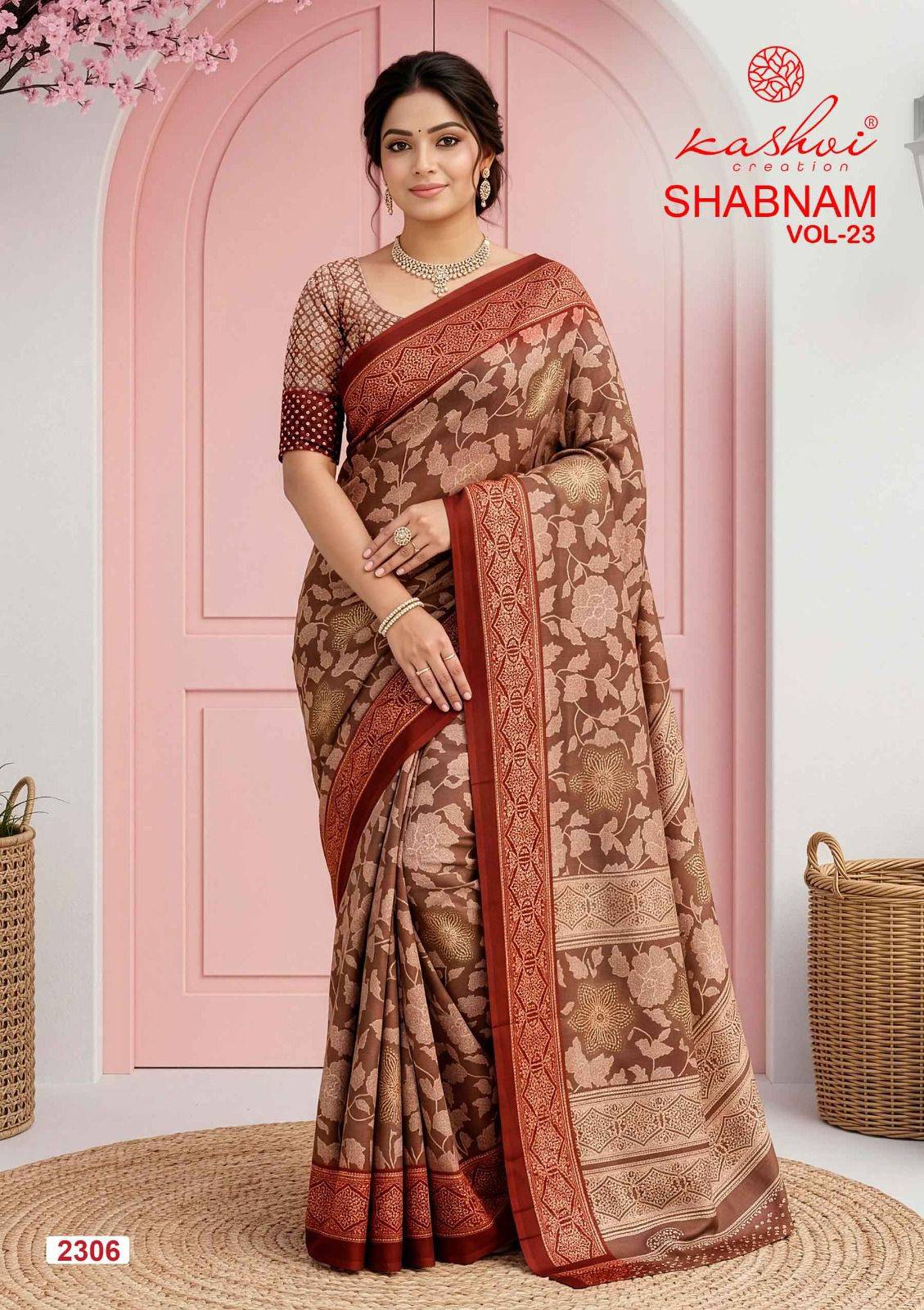 SHABNAM VOL. 23 By KASHVI CREATION Indian Traditional Wear Collection Beautiful Stylish Fancy Colorful Casuals Wear DULL MOSS FOIL PRINT Sarees At Wholesale Price